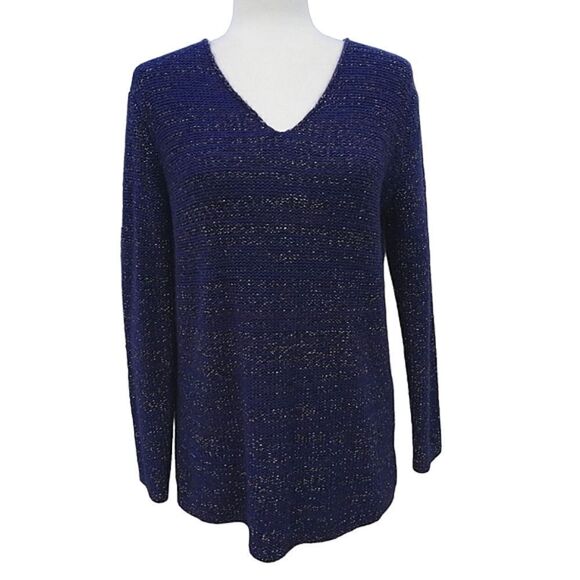 Gap V-Neck Pullover Long Sleeve Wool Blend Blue Sweater Size Medium - Picture 6 of 6